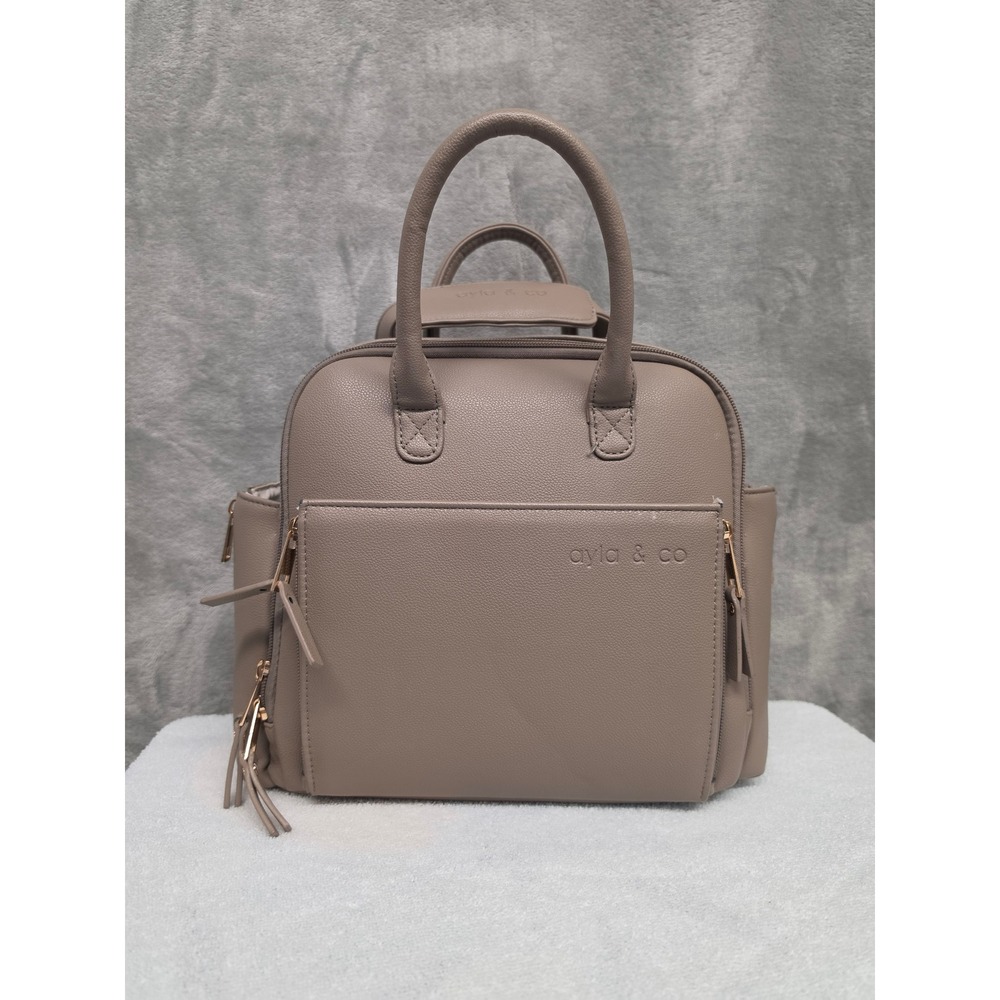 Ayla & Co The Mini Taupe Vegan Leather Diaper Bag Backpack Organizer Taupe
